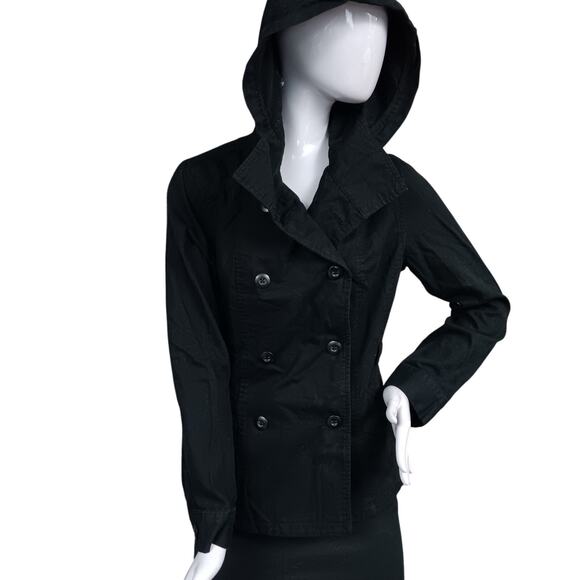 Converse Double Breast Hooded Jacket Size Medium Black Canvas 100% Cotton - Picture 1 of 7